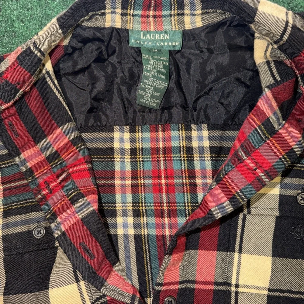 VTG Lauren Ralph Lauren Mens Medium Multicolor Plaid 100% Wool Shell Button Down
